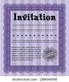 Violet Vintage invitation template. Nice design. Vector illustration. With great quality guilloche pattern. 