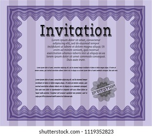 Violet Vintage invitation template. Perfect design. With complex background. Detailed. 