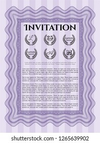 Violet Vintage invitation template. Perfect design. Customizable, Easy to edit and change colors. With complex linear background. 