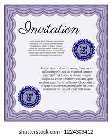 Violet Vintage invitation template. Printer friendly. Customizable, Easy to edit and change colors. Cordial design. 