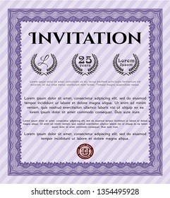 Violet Vintage invitation template. Printer friendly. Customizable, Easy to edit and change colors. Money design. 