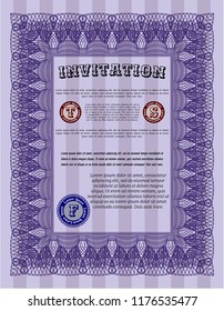 Violet Vintage invitation template. With quality background. Lovely design. Detailed. 