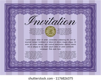 Violet Vintage invitation template. With quality background. Customizable, Easy to edit and change colors. Cordial design. 