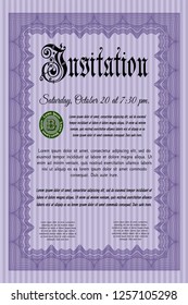 Violet Vintage invitation template. Retro design. Easy to print. Detailed. 