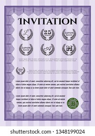Violet Vintage invitation template. Retro design. Customizable, Easy to edit and change colors. With guilloche pattern and background. 
