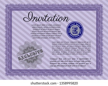 Violet Vintage invitation template. Retro design. Easy to print. Vector illustration. 