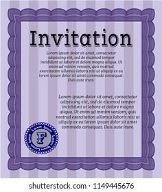 Violet Vintage invitation template. Sophisticated design. Customizable, Easy to edit and change colors. With complex linear background. 