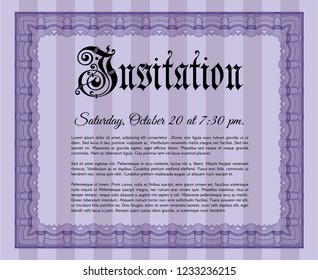 Violet Vintage invitation template. Sophisticated design. With complex background. Detailed. 