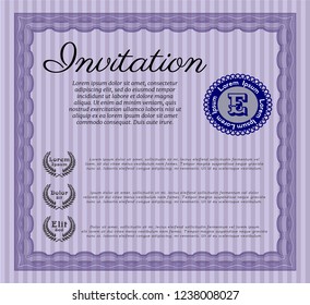 Violet Vintage invitation template. Sophisticated design. With great quality guilloche pattern. Detailed. 