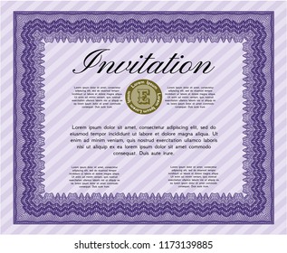 Violet Vintage invitation template. Superior design. With complex linear background. Vector illustration. 