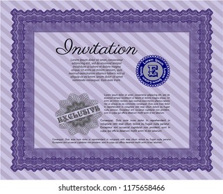 Violet Vintage invitation template. Superior design. Vector illustration. With great quality guilloche pattern. 