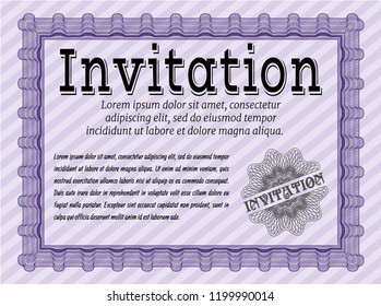 Violet Vintage invitation template. Superior design. Customizable, Easy to edit and change colors. With complex background. 