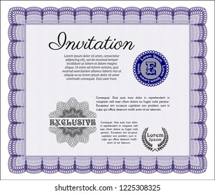 Violet Vintage invitation template. Superior design. Vector illustration. With quality background. 