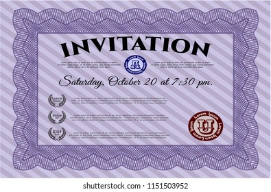 Violet Vintage invitation template. Vector illustration. With background. Cordial design. 