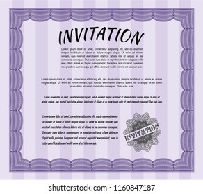 Violet Vintage invitation template. Vector illustration. With linear background. Retro design. 