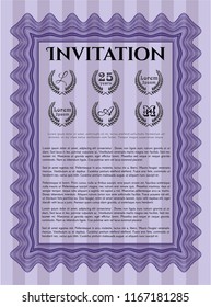 Violet Vintage invitation template. Vector illustration. With linear background. Good design. 