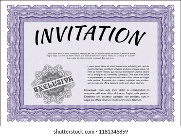 Violet Vintage invitation template. Vector illustration. Printer friendly. Modern design. 