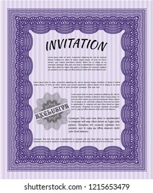 Violet Vintage invitation template. Vector illustration. With great quality guilloche pattern. Money Pattern. 