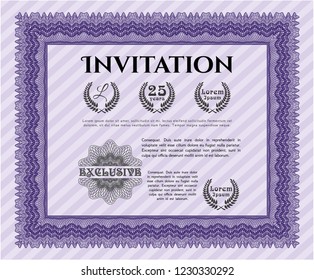 Violet Vintage invitation template. Vector illustration. With complex linear background. Beauty design. 