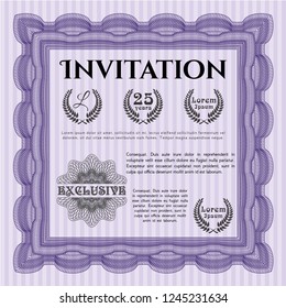 Violet Vintage invitation template. Vector illustration. Easy to print. Money Pattern design. 