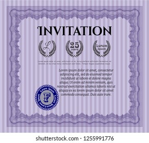 Violet Vintage invitation template. Vector illustration. Printer friendly. Money style design. 
