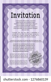 Violet Vintage invitation template. Vector illustration. With background. Elegant design. 