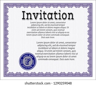 Violet Vintage invitation template. Vector illustration. With guilloche pattern. Beauty design. 