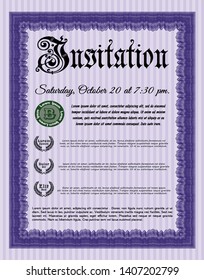 Violet Vintage invitation template. Vector illustration. With linear background. Nice design. 