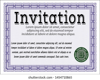 Violet Vintage invitation template. Vector illustration. With linear background. Good design. 