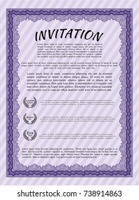 Violet Vintage invitation template. Vector illustration. With guilloche pattern and background. Excellent design. 