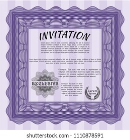 Violet Vintage invitation. Vector illustration. Printer friendly. Retro design. 