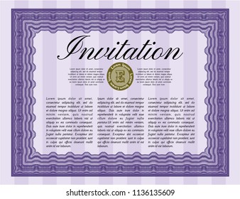 Violet Vintage invitation. Vector illustration. Complex background. Elegant design. 