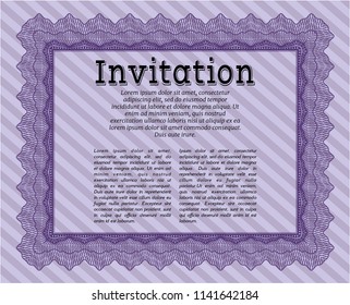 Violet Vintage invitation. Vector illustration. With complex background. Money Pattern. 