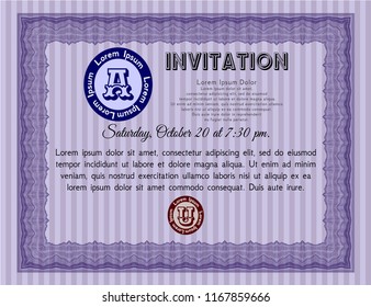 Violet Vintage invitation. Vector illustration. With guilloche pattern. Artistry design. 