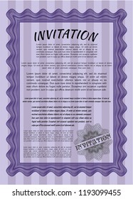 Violet Vintage invitation. Vector illustration. Complex background. Money style design. 