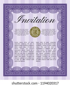 Violet Vintage invitation. Vector illustration. With guilloche pattern and background. Cordial design. 