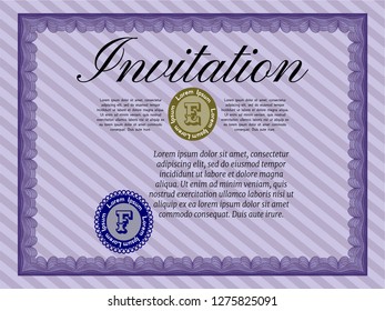 Violet Vintage invitation. Vector illustration. Easy to print. Good design. 