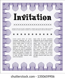 Violet Vintage invitation. Vector illustration. With great quality guilloche pattern. Good design. 