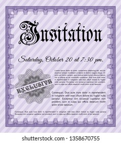 Violet Vintage invitation. Vector illustration. With background. Retro design. 