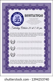 Violet Vintage invitation. Vector illustration. With complex background. Money design. 