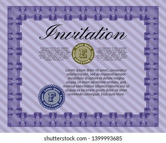 Violet Vintage invitation. Vector illustration. With great quality guilloche pattern. Money Pattern design. 