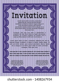 Violet Vintage invitation. Vector illustration. With complex background. Artistry design. 