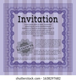 Violet Vintage invitation. Vector illustration. With linear background. Retro design. 