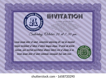 Violet Vintage invitation. Vector illustration. With complex background. Superior design. 