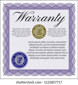 Violet Vintage Warranty Certificate template. Money Pattern. Complex background. Customizable, Easy to edit and change colors. 