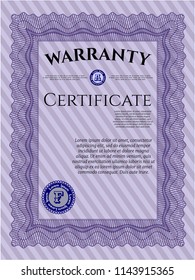 Violet Vintage Warranty Certificate template. Beauty design. With great quality guilloche pattern. Customizable, Easy to edit and change colors. 
