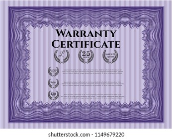 Violet Vintage Warranty Certificate template. With complex linear background. Money Pattern design. Detailed. 