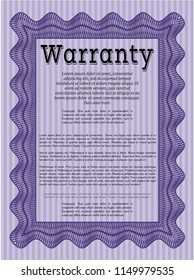 Violet Vintage Warranty Certificate template. With linear background. Customizable, Easy to edit and change colors. Money Pattern. 