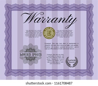 Violet Vintage Warranty Certificate template. Easy to print. Detailed. Artistry design. 