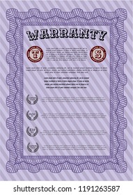 Violet Vintage Warranty Certificate template. Customizable, Easy to edit and change colors. With great quality guilloche pattern. Nice design. 